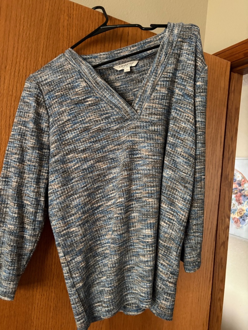 Liverpool Blue Marled V-Neck Sweater